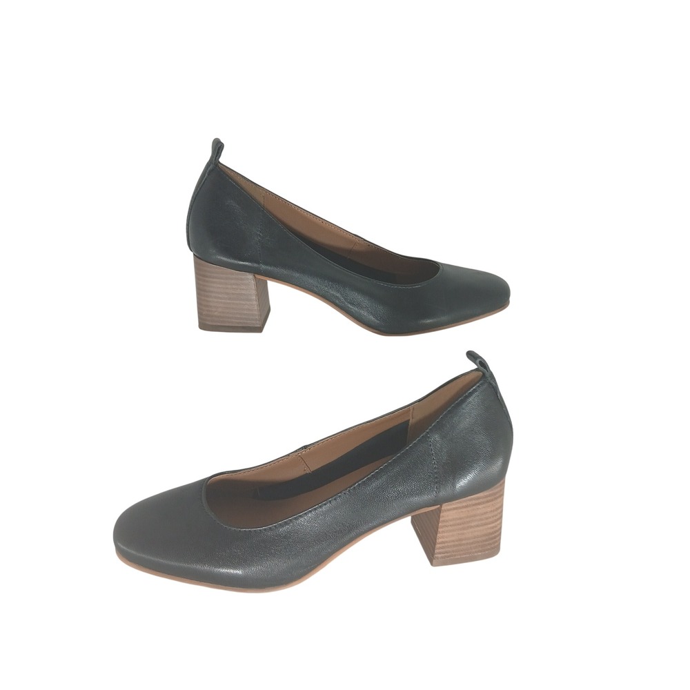 Crown Vintage Clanton Pump 9.5M Black Leather Round Toe Block Heel Professional